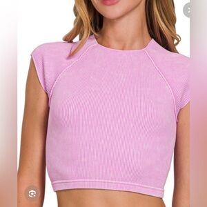 Zenana Bubble Gum Pink Ribbed Women's Top